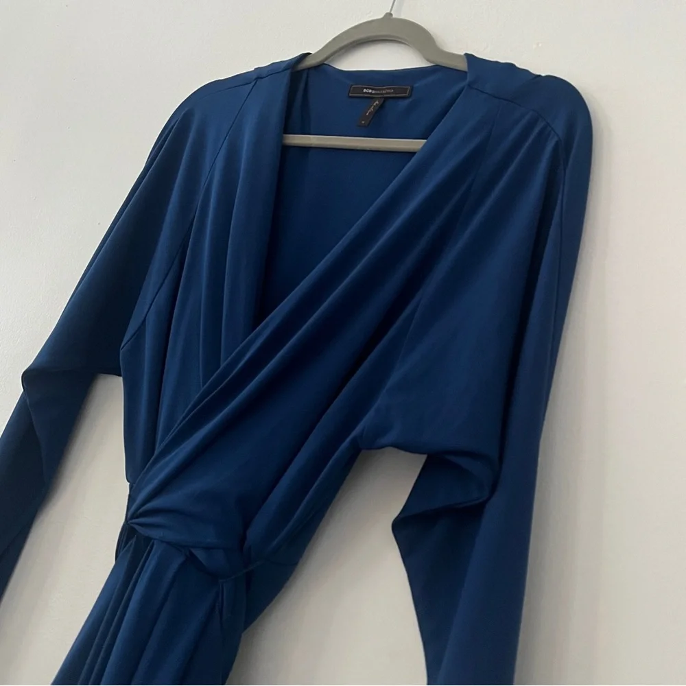 BCBGMaxAzria midnight blue Wrap-Style Long Sleeve Dress M - Picture 4 of 9